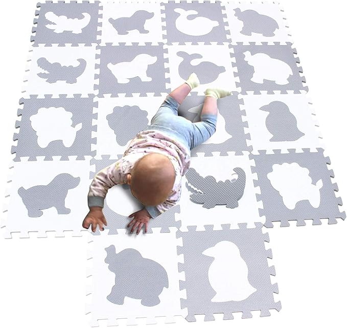 MQIAOHAM® 18 Pieces Puzzle Play Mats, Soft Baby Play Mat, Kids Interlocking Foam Floor Tiles, Toddlers Carpet Playmats Animal G301018-P051BH