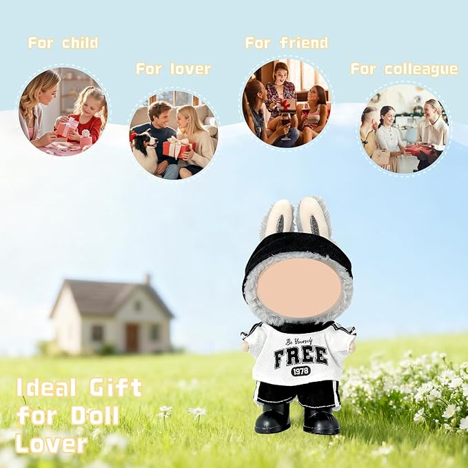 4-Piece Clothes for 17cm Doll, Outfit Set with Sport-Style Headband, Top, Pants, Shoes, Stylish Adorable Dolls Accessories for Display & Dress-Up (No Doll)