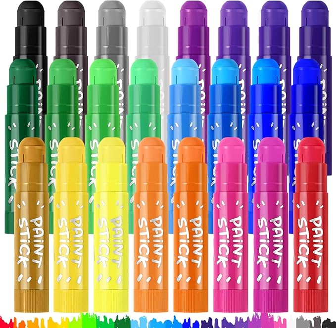24 Colors Large Tempera Paint Sticks, Washable Paint Sticks for Toddlers, Ideal Kids Art and Craft Supplies for Painting and Coloring, Suitable for Paper, Canvas and Stone