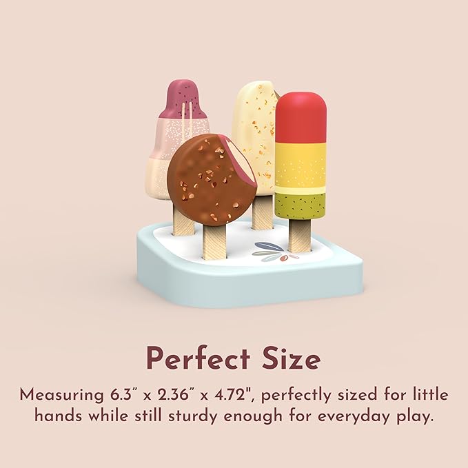 Speedy Monkey Wooden Ice Cream Bar Stand with 4 Treats – FSC Certified Popsicle & Gelato Pretend Play Dessert Counter for Kids, Sweet Food Role Play Toy for Toddlers, Boys & Girls, Ice Cream Cart Set