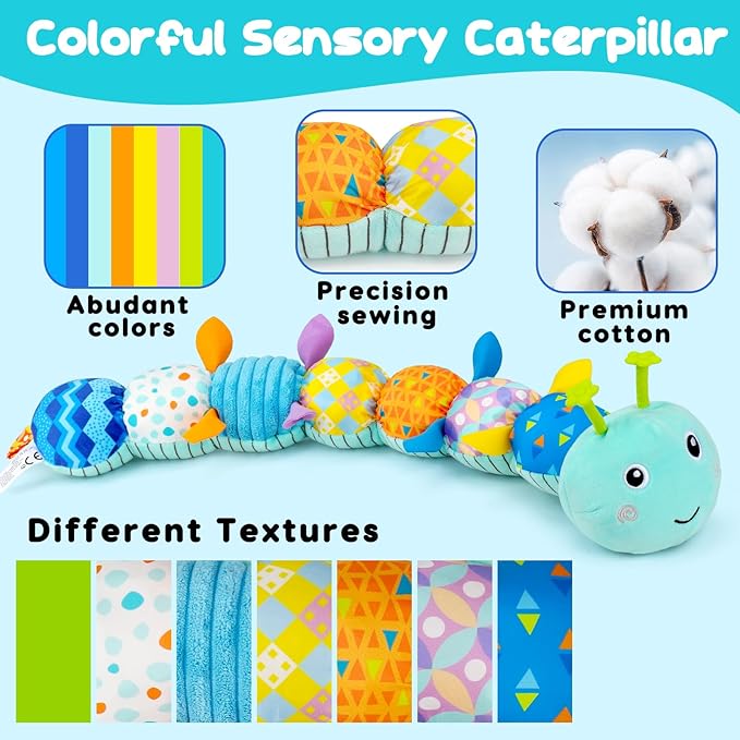Baby Tummy Time Toys 0-6 Month Musical Stuffed Animal Plush Caterpillar Toy for Infant 6-12 Month Teething Sensory Toy with Crinkle Rattle Babies 0-3-6 Month Newborn Boy Girl Birthday