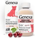 Genexa Children's Clean Acetaminophen | Pediatrician Preferred Ingredients | Pain & Fever Reducer for Kids | Dye Free, 0% Artificial Additives | Ages 2-11, Delicious Organic Cherry Liquid, 4 fl oz