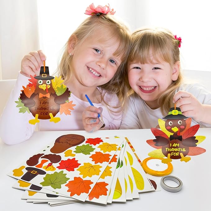 24 Sets Thanksgiving Turkey Craft Kits Fall Ornaments Decorations Art Sets DIY Autumn Make a Turkey Crafts Stickers Arts and Crafts for Toddler Party Classroom Activities