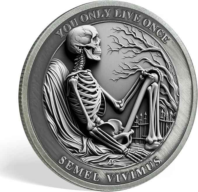 AtSKnSK Memento Mori Coin Momento Mori Coin Skull Coin Stoic Gifts Memento Mori Calendar Living Memento Mori Amor Fati Coin (Memento Mori Coin - 2)