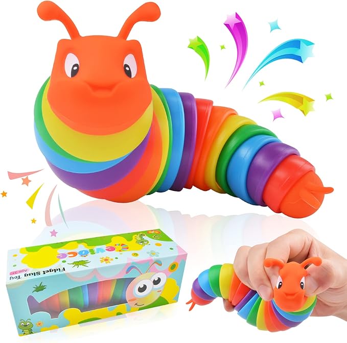 Cevioce Fidget Slug Toy, Sensory Slug Fidget Toys for Kids & Adults, 1 PC Autism Sensory Toys for Autistic Children Toddlers, Toddler Toys - 3 4 5 6 7 8+ Year Old Girl Boy Birthday Gifts F