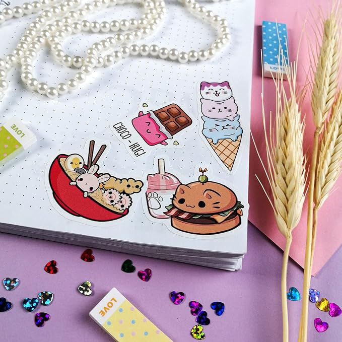 BulbaCraft Kawaii Food Stickers, Teens and Adults – Cute Food Stickers for Laptops and Water Bottles – Anime Decals - Kawaii Vinyl Decals for Journaling, Gifts for Women & Men