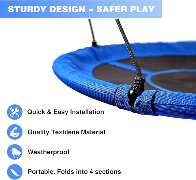 RedSwing 43" Flying Saucer Swing for Kids Outdoor, Large Round Tire Swings for Trees and Swingset, Strong Heavy Duty for Outside Playground, 500LBS Weight Capacity, Blue