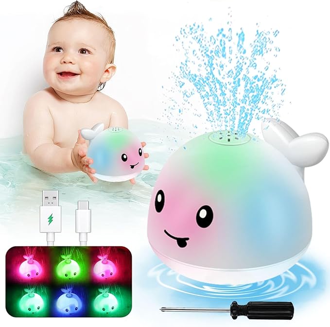Light Up Toddler Bath Toys - Whale Water Spray Toy Infants Baby Toys 6-12-18 Months Bath Toys for Kids Ages 1-3 2-4 Bathtub Shower Water Pool Toys Bath Fountain Toy 1st Birthday Gifts for Boys Girls
