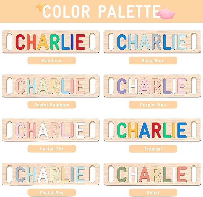 Name Puzzle for Kids Personalized, Custom Baby Gifts for Toddler 1-3, Wooden Alphabet Puzzle for Boy Girl 1st Birthday