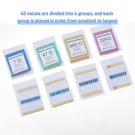 40 Values 400 Pcs 1/2W Resistor Kit 1Ω-1MΩ ±1% Metal Film Resistors Assortment for Electronics Projects and DIY Experiments