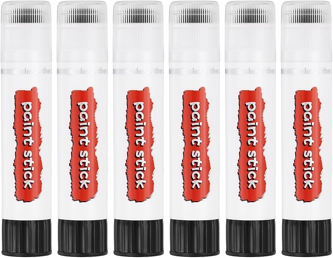 PATIKIL Tempera Paint Sticks, 6 Pcs Solid Tempera Paints Sticks Washable Bulk Markers Pen Quick Drying for Artists Beginners Art Supplies, Black