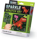 Crocodile Creek Dinosaurs Sparkle Scratch Art for Kids - 16-Sheet Scratch Art Set with 10 Themed Sheets, 5 Blank Sheets, Stencil, and Stylus - Thoughtful Stocking Stuffer, Gifts, Art Supplies for Kids