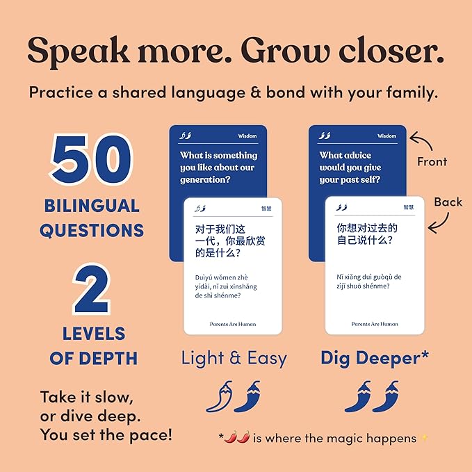 Parents Are Human, Get to Know Each Other Better, Parents, Families, Teens & Kids Relationship Building, Light & Deep Questions, 70 Questions & Activity Cards, English + Simplified Chinese