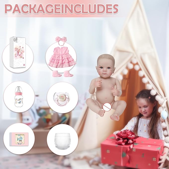 Realistic Reborn Baby Dolls - 20 Inch Cute Lifelike Real Life Baby Dolls Newborn Silicone Baby Dolls Girl with Soft Full Vinyl Body and Accessories can Swimming for 3+ Years Old Kids Gifts
