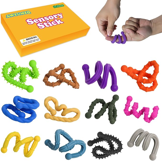 12 Pack Sensory Stick,Fidget Toys,Textured Calming Sensory Toys for Autism Kids, Anxiety Relief for Activities Essential,Stimulating & Addictive Toys for Kids Students