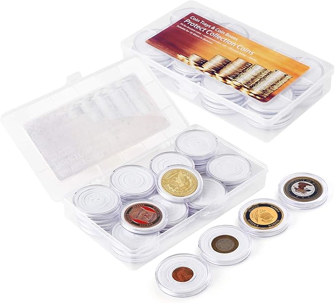 Coin Capsules and 5 Sizes Protect Gasket Coin Holder Case with Plastic Storage Organizer Box for Coin Collection Supplies (46mm)