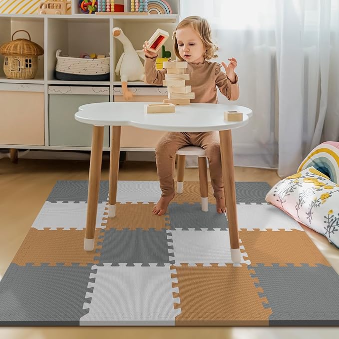 16 Tiles Baby Play Mat for Floor, EVA Foam Baby Floor Play Mat with 0.6 Inch Thick Interlocking Foam Tiles, Foam Floor Tiles for Baby, Toddlers and Kids