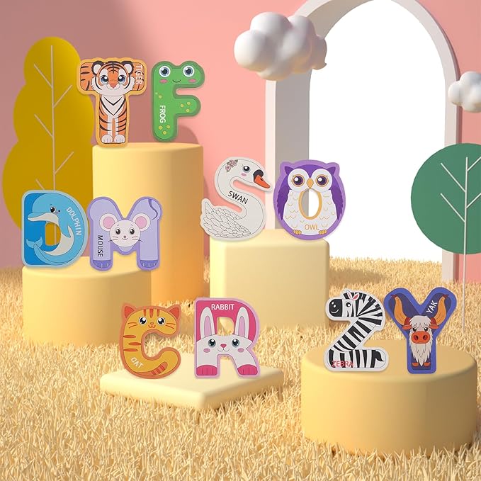 Large Wooden Magnet Alphabet Letters for Kids - Cute Animal Magnetic Letters for Fridge Magnetic ABC for Classroom Kids Gift Preschool 3 4 5 Years Old