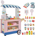 Costzon Kids Grocery Store Playset, Toddler Pretend Market Stand Shop Play Set w/ 30PCS Play Toy, Beverage Rack, Cash Register, Scale, Large Wheels, Wooden Food Cart, Gift for Boys Girls 3+ (Pink)