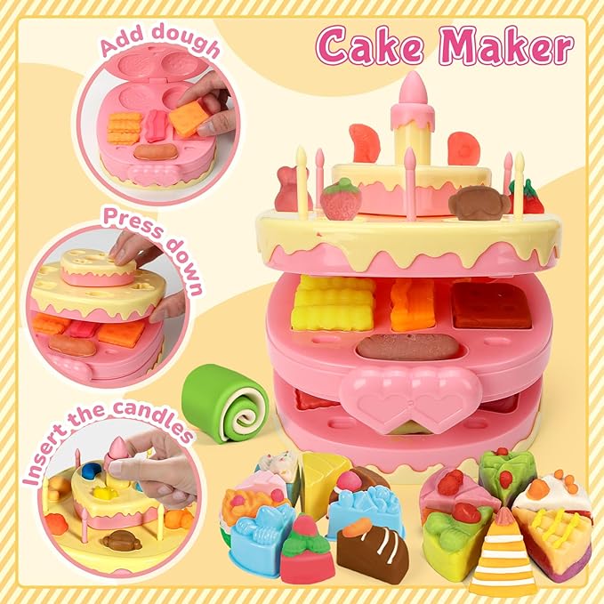 99 PCS 5 in 1 Dough Sets for Kids Ages 3-4-8, Art Crafts Dough Tools Kit, Ice Cream Playset Noodle Hamburger Cake Maker Machine, Dessert Rack, Kitchen Creations Food Play Toys Toddlers Boys Girls