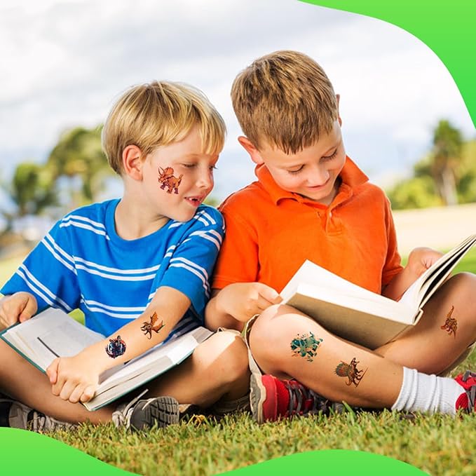 Aresvns Cute Dinosaur Temporary Tattoos for Kids, 117 Parttens Fake Cartoon Colorful Waterproof Tiny Tattoos for Girls Boys Birthday Party Summer Swimming Pool BBQ Decoration Supplies