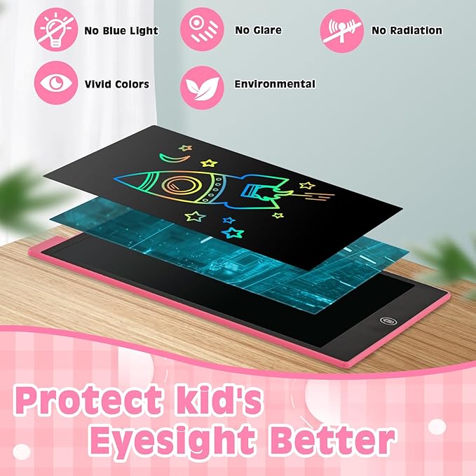 Cimetech LCD Writing Tablet 12 Inch, No Mess Coloring Books for Toddlers 1-3, Doodle Board Drawing Pad Boy Girl Gift, Road Trip Activities, Reusable Educational Travel Toys (Pink)