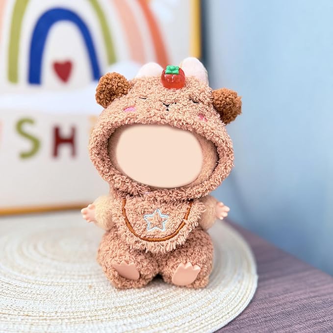 17CM Doll Clothes Set Brown Bear Hood + Brown Jumpsuit, Fashion Cute Dress-Up Clothes for Doll Accessories Outfit(No Doll Included)(LBB Clothes 9)