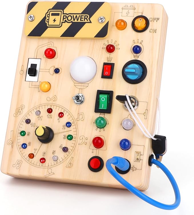 Montessori Busy Board,Montessori Toys for 1-3 Years Old,Baby Sensory Board,Preschool Learning Activities,Wooden Toys for Toddler,Christmas & Birthday Gift for Boys & Girls