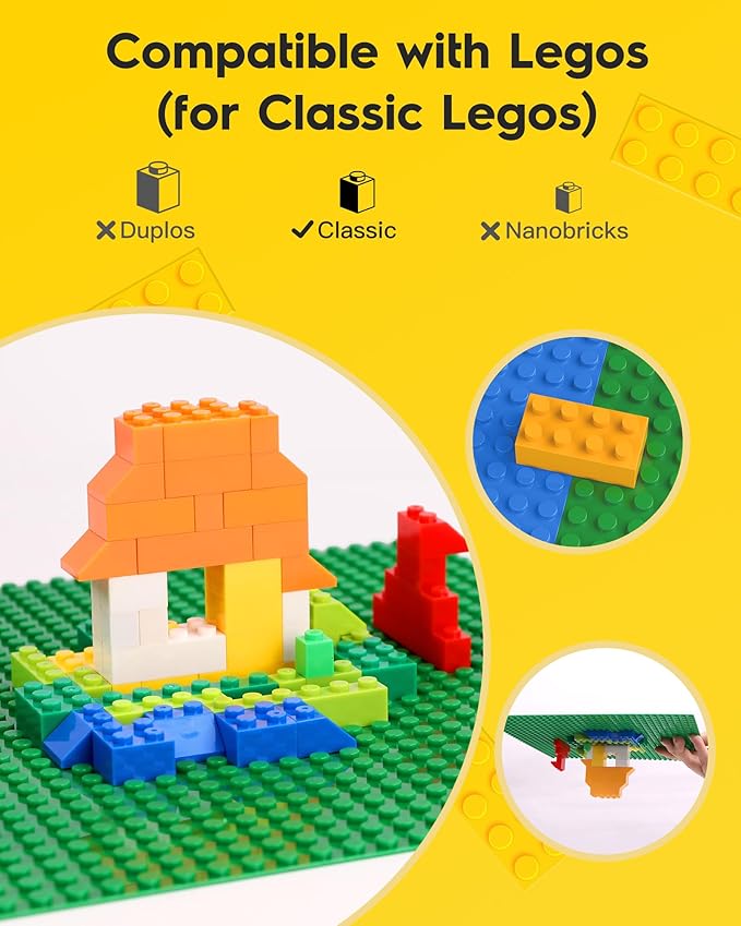 20 Baseplates for Bricks, Classic Green Building Base Plates, 10"x 10" (32Studs Each Side), Compatible with All Major Brands