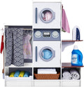 Lil’ Jumbl Kids Washer and Dryer Playset, Wooden Children's Pretend Laundry Set, Includes Broom, Dustpan, Iron, Hangers & Basket, Realistic Laundry Room for Kids - White
