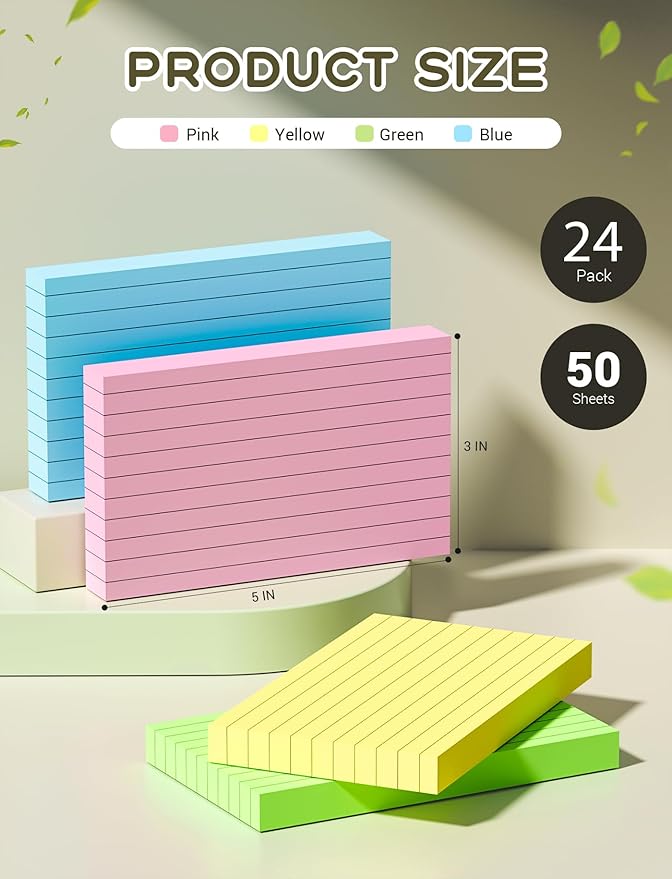 1200 Count Index Cards 3x5, Colored Index Cards, Note Cards 3x5 Flash Cards, 180GSM Heavy Notecards 3 x 5 Lined, 3 by 5 Pink Index Card Ruled Bulk Note Cards Flashcards for Studying Taking Notes