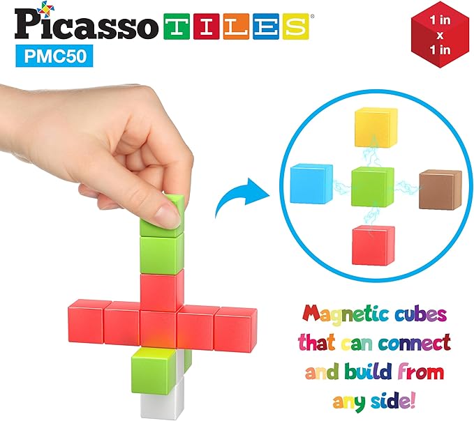 PicassoTiles Kids Pixel 1” Magnetic Puzzle Cube Mix & Match with Free Ideabook Sensory Toys STEAM Learning Building Block Magnets Construction Toy Set Stacking Magnet Creative Kit