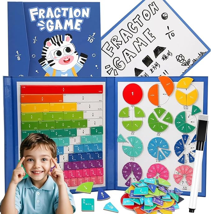 2026 New Magnetic Fraction Demonstration Book for Kids, 102 Pcs Magnetic Fraction Tiles & Fraction Circles, Educational Puzzle Math Fraction Manipulatives Disc Set for Early Math Skills (B)