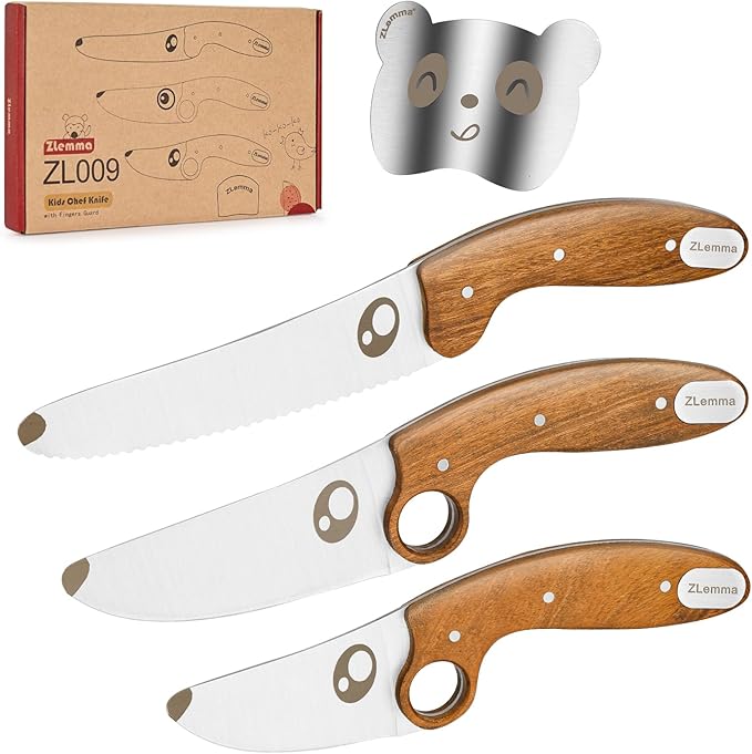 Kids Knife Set for Real Cooking with Educational Ring, Rounded Tip, Fingers Guard, 4 Pieces Kids Kitchen Knife Kit for Children and Teaching Food Prep and Kitchen Safety