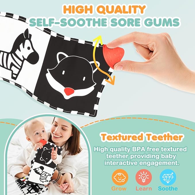 High Contrast Baby Toys for Newborn - Tummy Time Black and White Baby Toys for 0-3 3-6 Months - Soft Montessori Visual Stimulation Development Sensory Infant Book - Shower Gift for Boys Girls