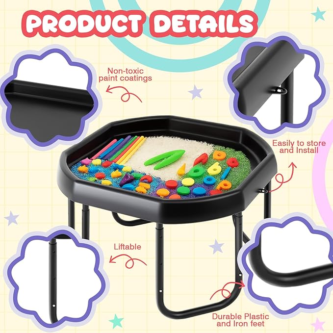 28'' Sensory Tray Large Size Durable Portable Play Tuff Tray with Adjustable Height Stand for Kids Toddlers Indoor Outdoor for Sand Water Block Pasta Rainbow Rice Christmas Novelty Gifts(27.56 Inch)