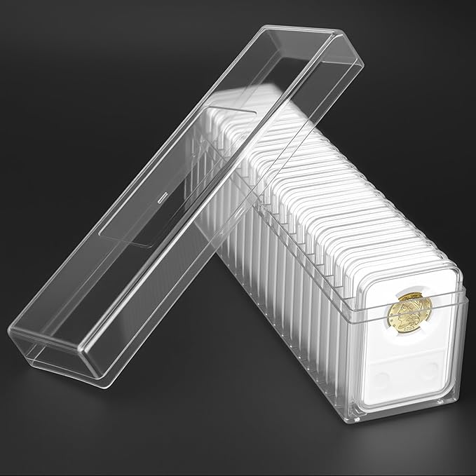 Plastic Coin Slab Storage Box – 20-Slot Coin Holder Organizer Case Fits for PCGS NGC PMG PCCB Slabs, Secure Coin Collection Box for Collectors, Home, Office, Bank Use (Box Only, Clear)
