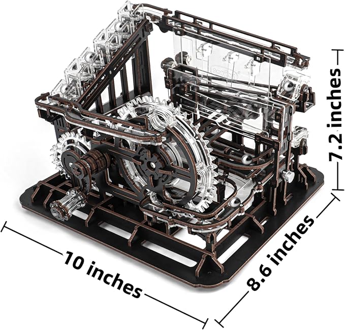 3D Wooden Puzzle Marble Run with LED Lights, Wooden Model Building Kits for Adults, Wood Mechanical Puzzle Building Set, Office Desk Decor Gift for Men Adults (312 PCS)