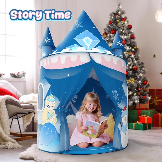 Skirfy Tent for Kids,Large Play Tent for Toddler 3+, Indoor & Outdoor Princess Playhouse for Kid 3-5 4-6,Christmas Birthday Thanksgiving for Boys Girls,Blue