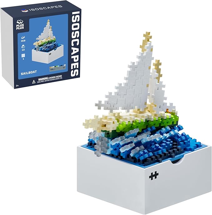 PLUS PLUS Isoscapes, Interlocking Mini Building Blocks, 3D Puzzle Stem Toy for Kids, Office and Home Decor - Maritime (Sailboat)