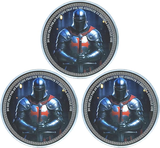Knight Templar Challenge Coin Armor Red Cross Shield Faith and Bravery Coin Collection (Pack of 3)