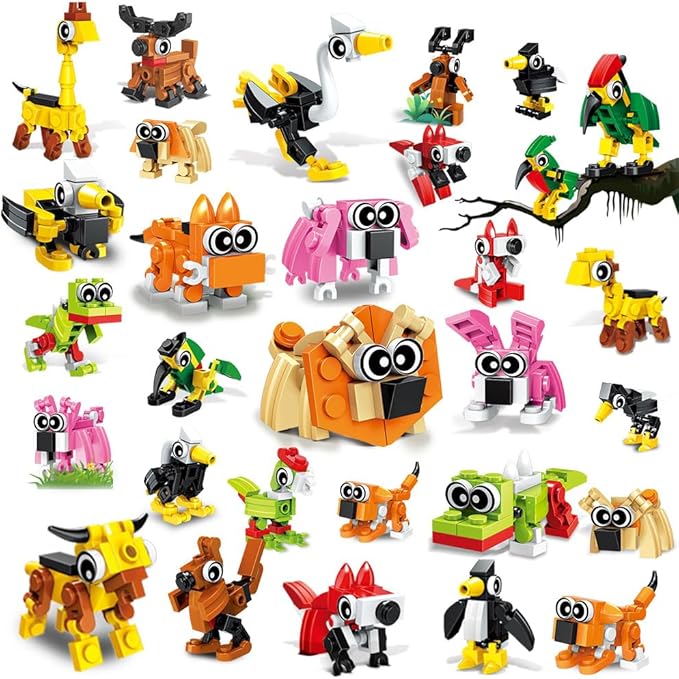 HOGOKIDS 60 Kinds Party Favors for Kids, 20 Pack 3-in-1 Animals Building Block Toy Sets for Goodie Bags Stocking Stuffer Classroom Prizes Birthday Christmas Easter Gifts for Boys Girls Ages 6-12+