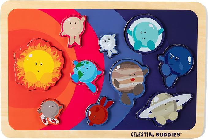 Celestial Buddies Chunky Wooden Toddler Puzzles, 12x8 Inch – Educational Space Puzzle for Early Science & Astronomy Exploration - STEM Learning (2-Pack)