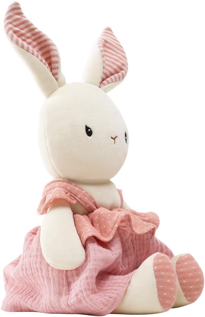Bunny Stuffed Animal Organic Cotton Baby Plush Toys, 7" Easter Plush Bunny Soft Cuddly Toy for Babies and Toddlers