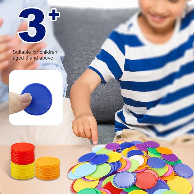 500 Pieces Plastic Poker Chips, Poker Card Game Chips Bulk, Counting Discs Markers for Learning Math Counting, Game Play, 37mm/10 Colors