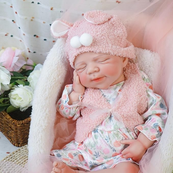 Reborn Baby Dolls Silicone Full Body 18.89in Weighted Real Life Closed-Eyes Girl Dolls Lifelike Newborn Baby Soft Body Flexible Limbs Not Vinyl