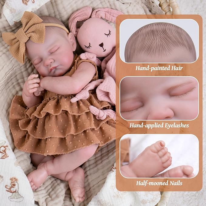 Aori Lifelike Reborn Baby Dolls - 20'' Realistic Sleeping Newborn Girl Doll with Feeding & Outfit Set - Weighted Body for Cuddling, Roleplay Gift for Girls and Kids 3+