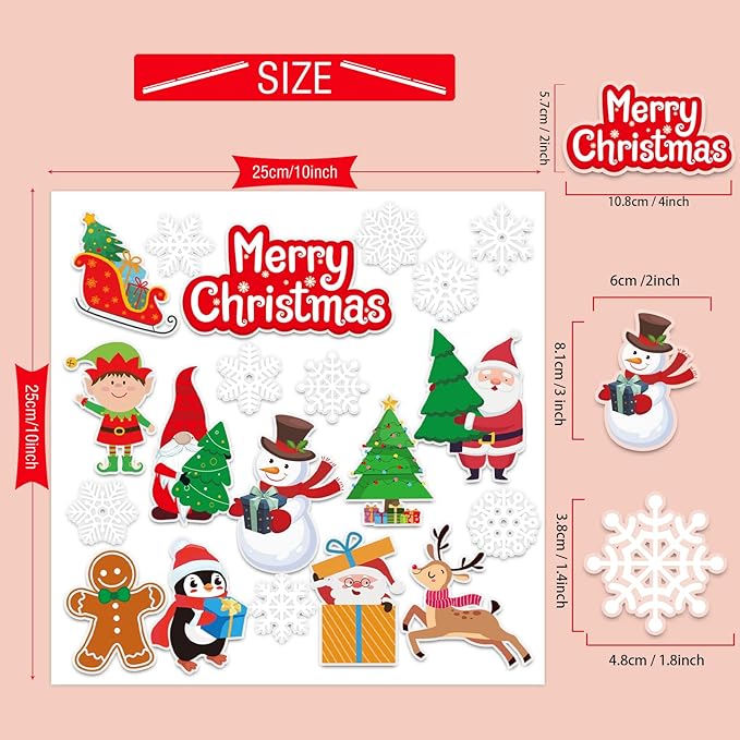 Tevxj 20 Pieces Christmas Thick Gel Clings Window Gel Clings Decals Stickers for Toddlers Kids Adults Home Airplane Classroom Nursery Christmas Party Supplies Decoration Removable and Reusable