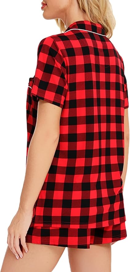 SWOMOG Womens Button Down Pajamas Set Short Sleeve Sleepwear Bride Soft Pj Lounge Sets XS-3XL