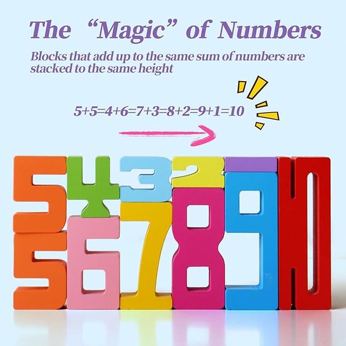 Tally Tots - Tally Tots Number Blocks, 20pc Montessori Wooden Number Building Blocks, Friends of 10 Blocks, Stacking Sensory Number Block, Building Digit Blocks Unlock Your Math (1pc)